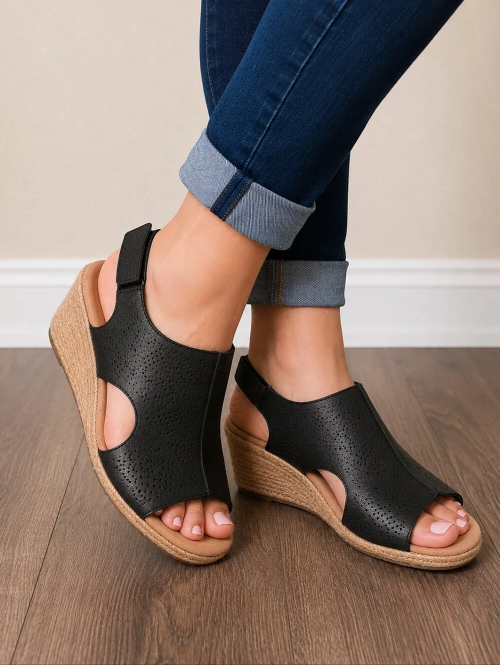 Clarks Collection Lafley Rosen Black Wedge Sandals Size 10M